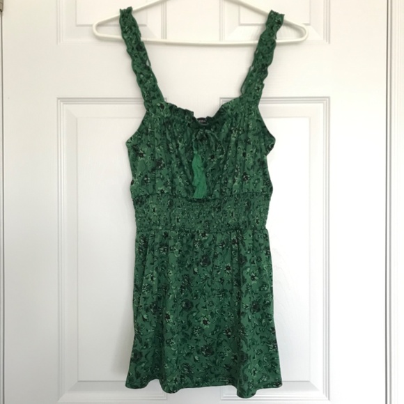 Lily Morgan Mini Dress Floral S Royal Green Black Tie Front Smocked Waist - Picture 7 of 16